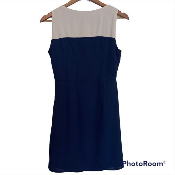 Color block dress blue cream sleeveless sheath career work size medium - Picture 2 of 9